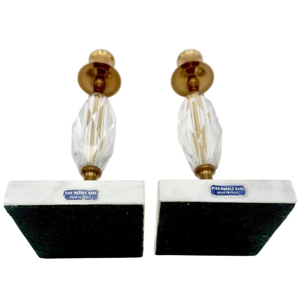 Vintage Marble, Crystal, Brass Italian Candlesticks Italy 10.5